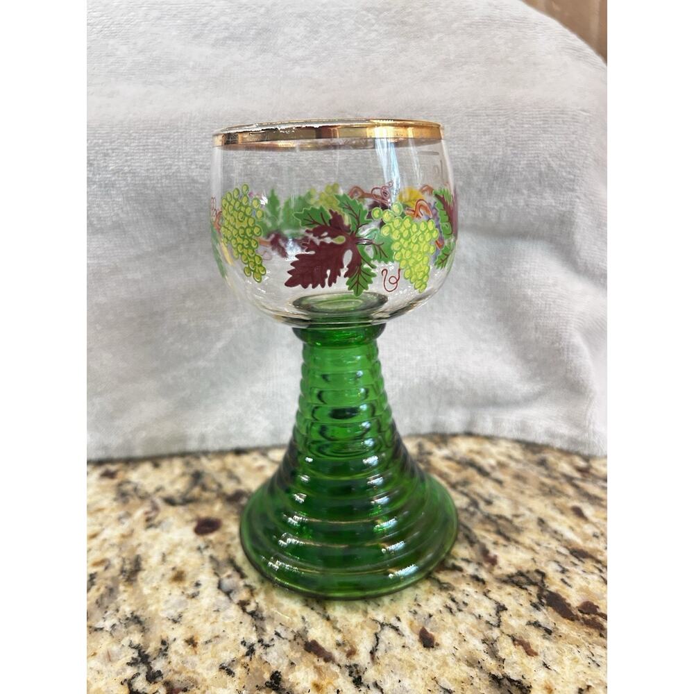 Vintage Romer Beehive Wine Glass Bacchus Green Grapes And Gold Rim